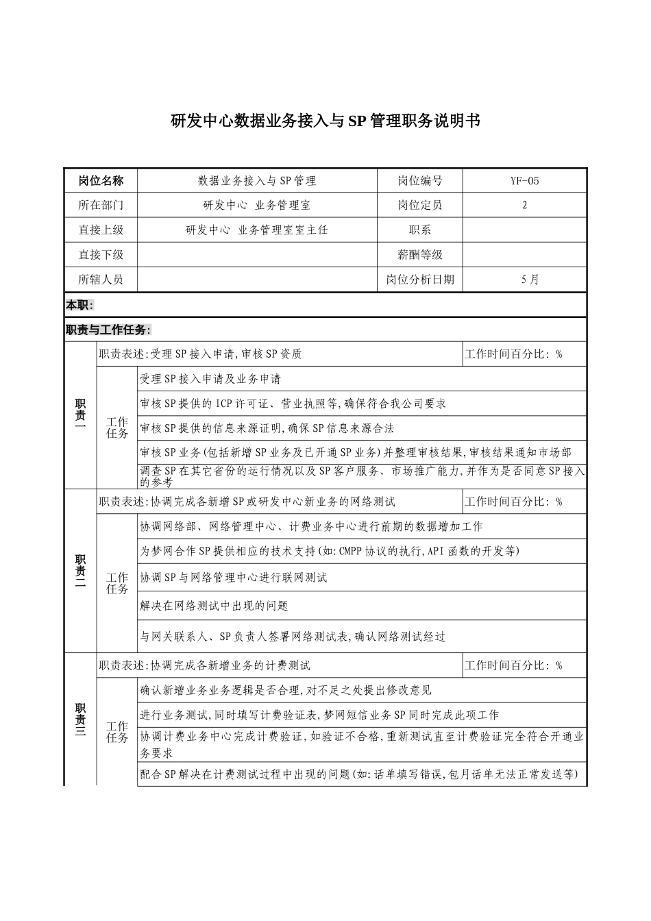 通信行业研发中心业务管理室数据业务接入与SP管理岗位说明书_第3页