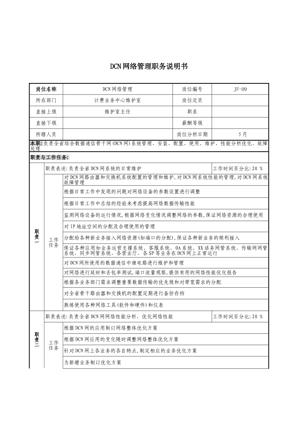 通信行业计费业务中心维护室DCN网络管理岗位说明书_第3页