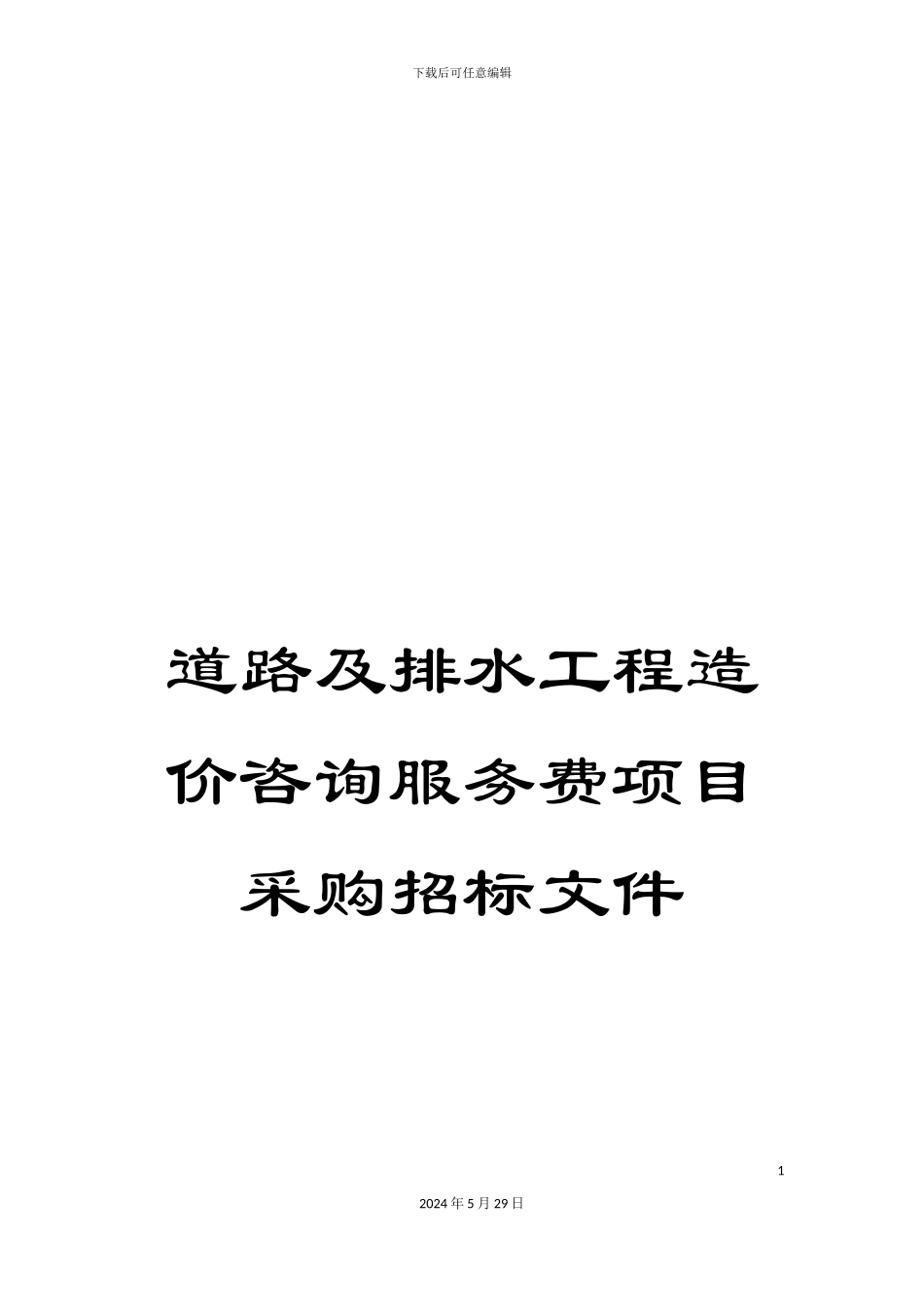 道路及排水工程造价咨询服务费项目采购招标文件_第1页