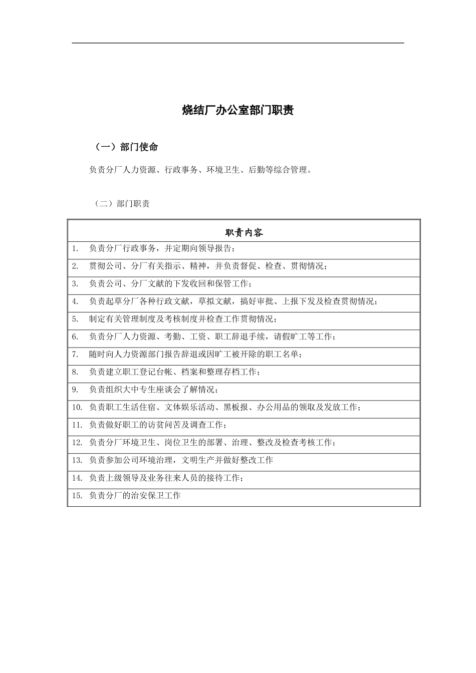 邢台德龙钢铁实业有限公司烧结厂办公室部门职责_第1页