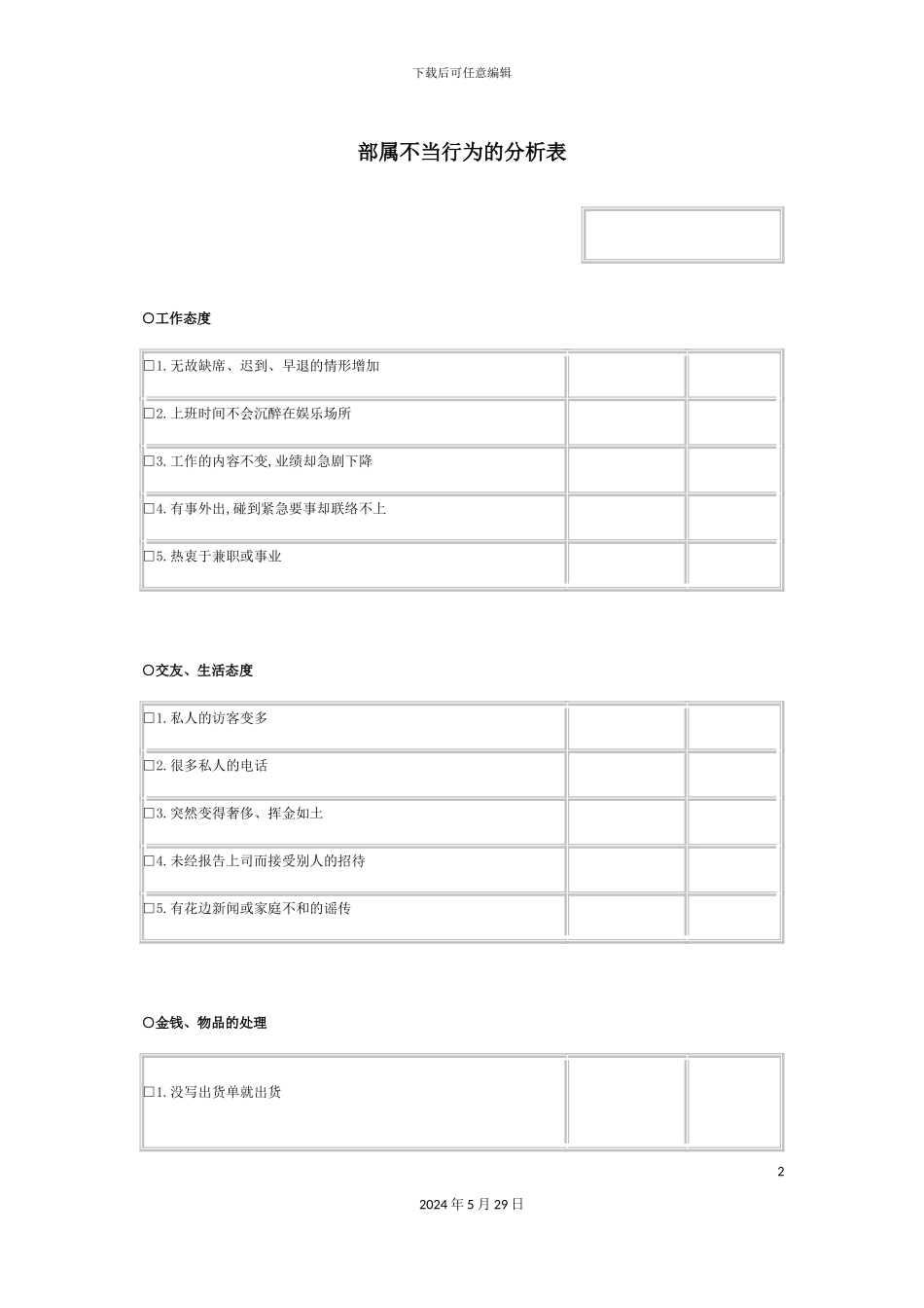 部属不当行为分析表_第2页