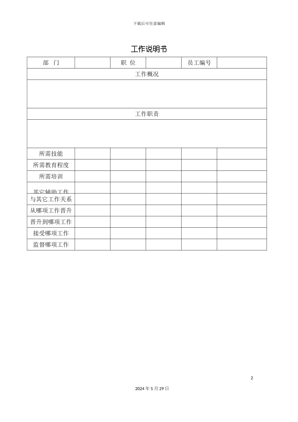 部门职位工作说明书_第2页