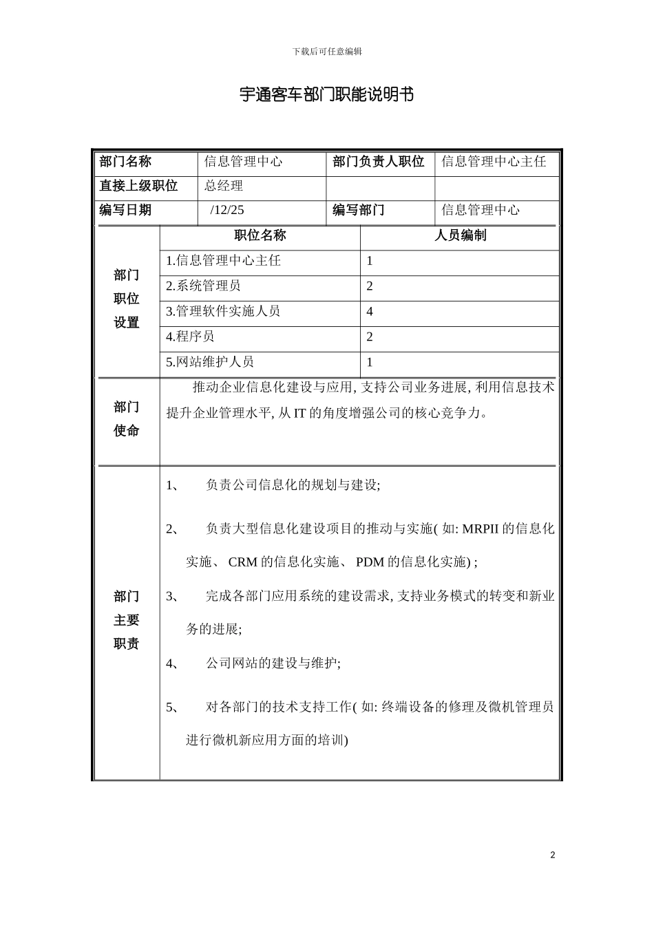 部门职能说明书信息管理中心模板_第2页