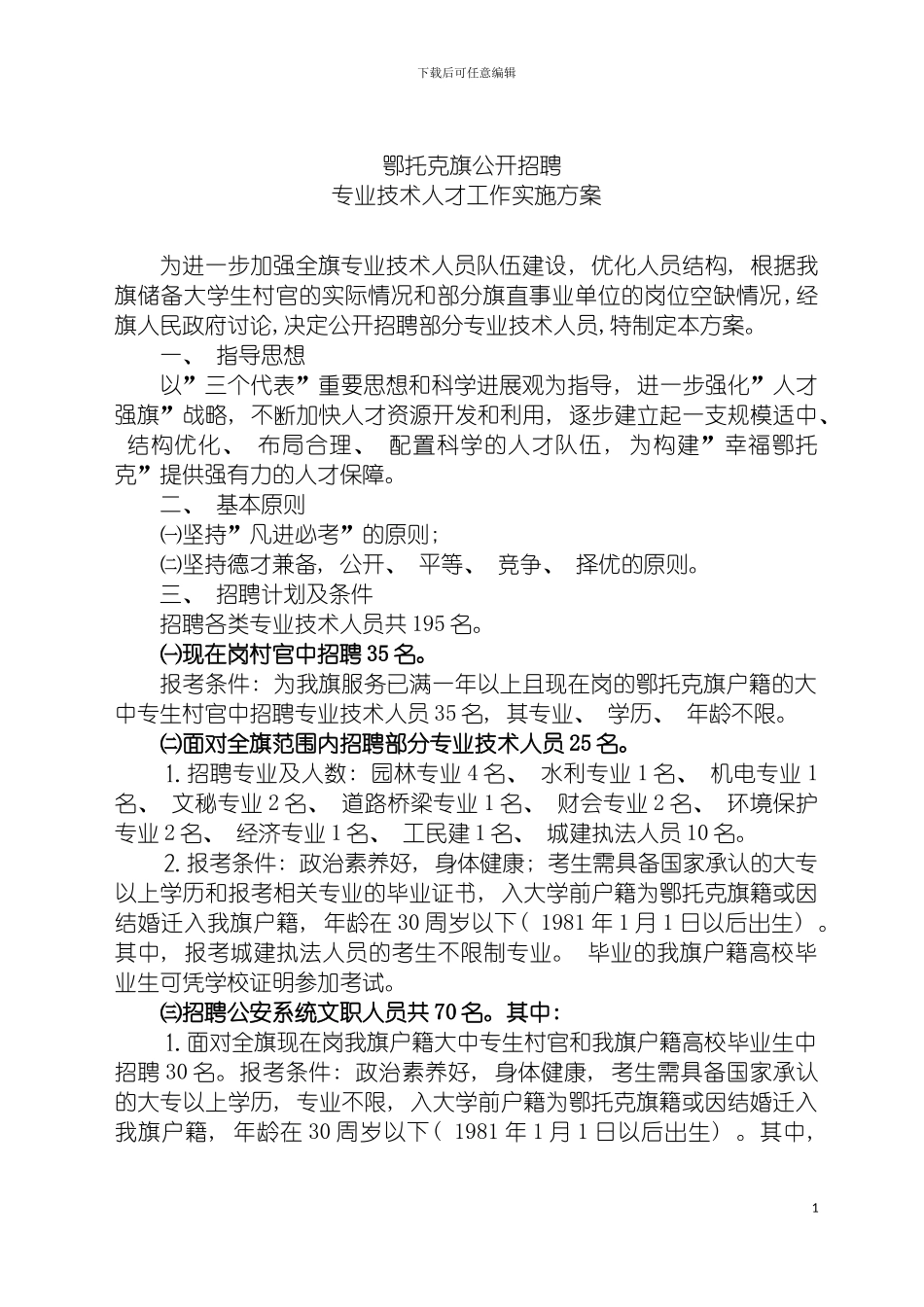 鄂托克旗专业技术人才招聘方案正式方案模板_第2页