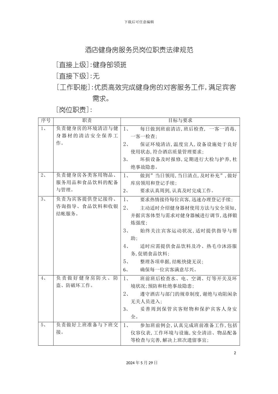 酒店健身房服务员岗位职责规范_第2页
