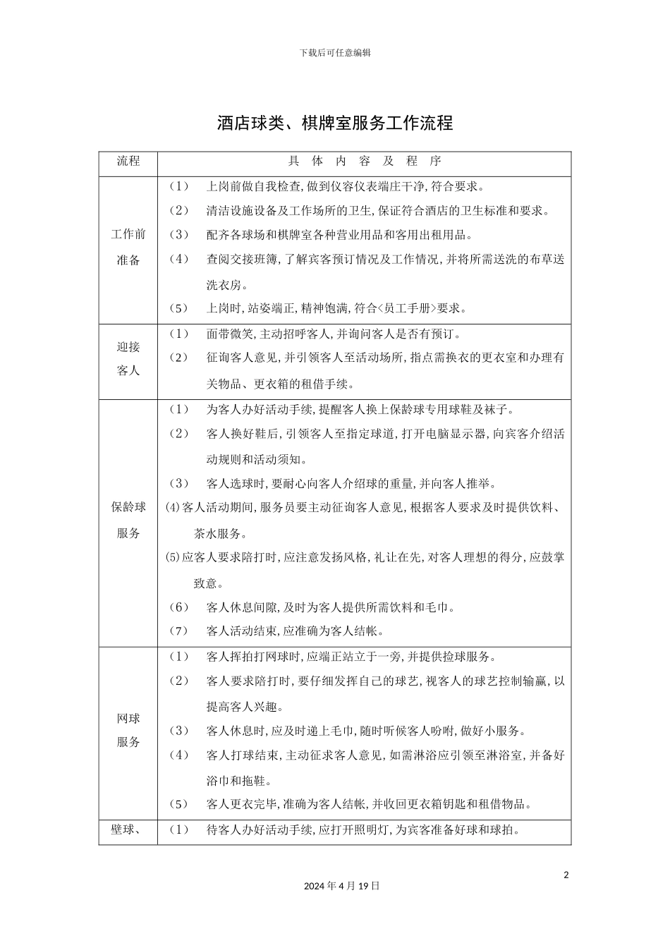 酒店球类、棋牌室服务工作流程_第2页