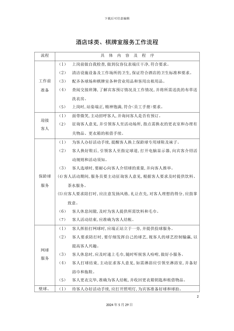 酒店球类棋牌室服务工作流程_第2页