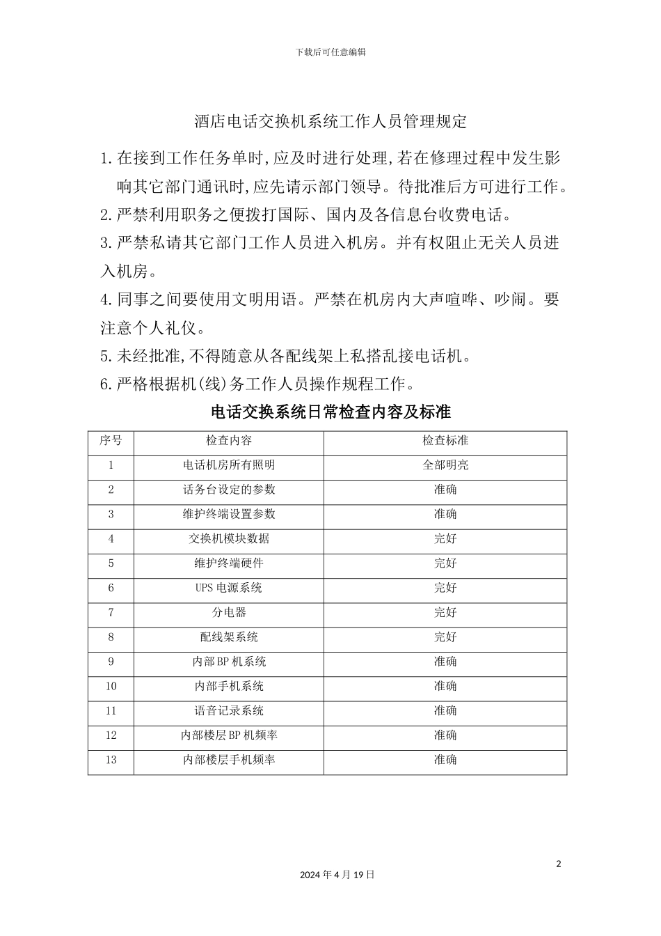 酒店电话交换机系统工作人员管理规定_第2页