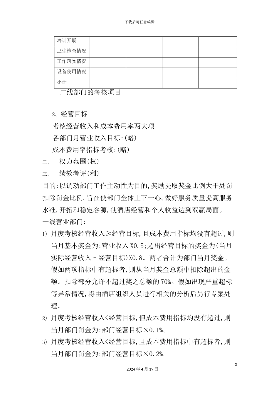 酒店部门目标管理责任书_第3页