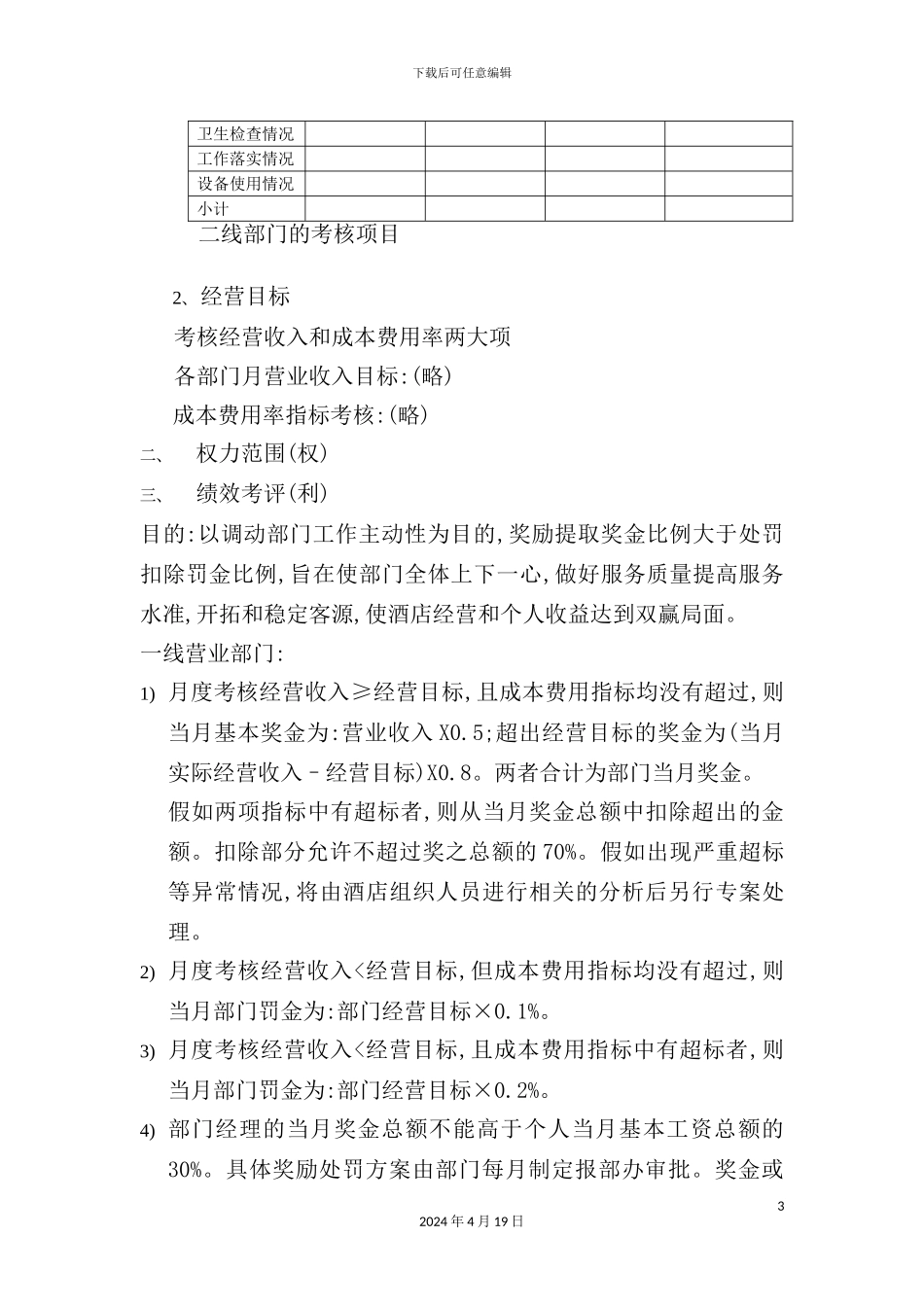 酒店部门目标管理责任书模板_第3页