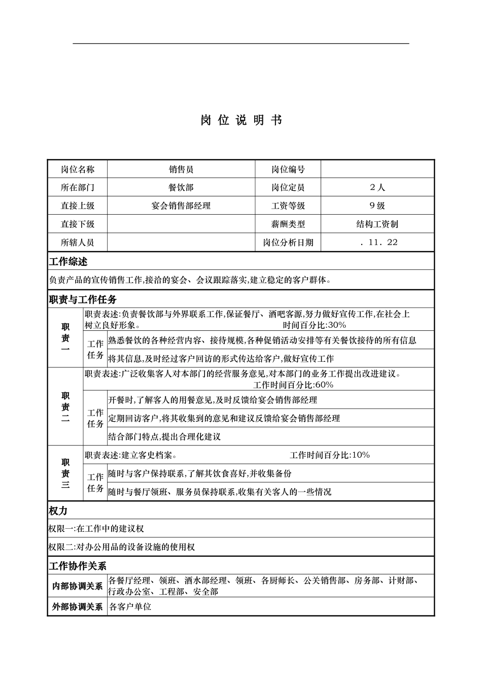 酒店销售员的岗位说明书_第2页