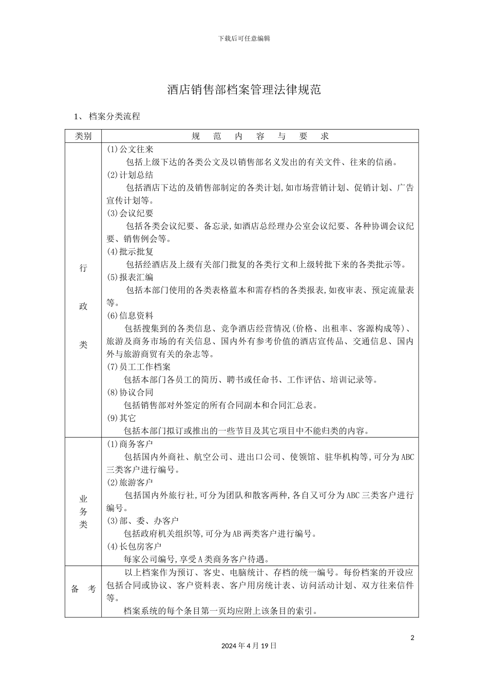 酒店销售部档案管理规范_第2页