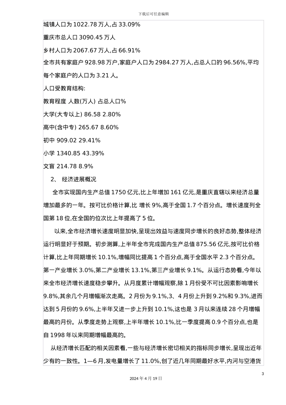 重庆市房地产市场调研报告模板_第3页