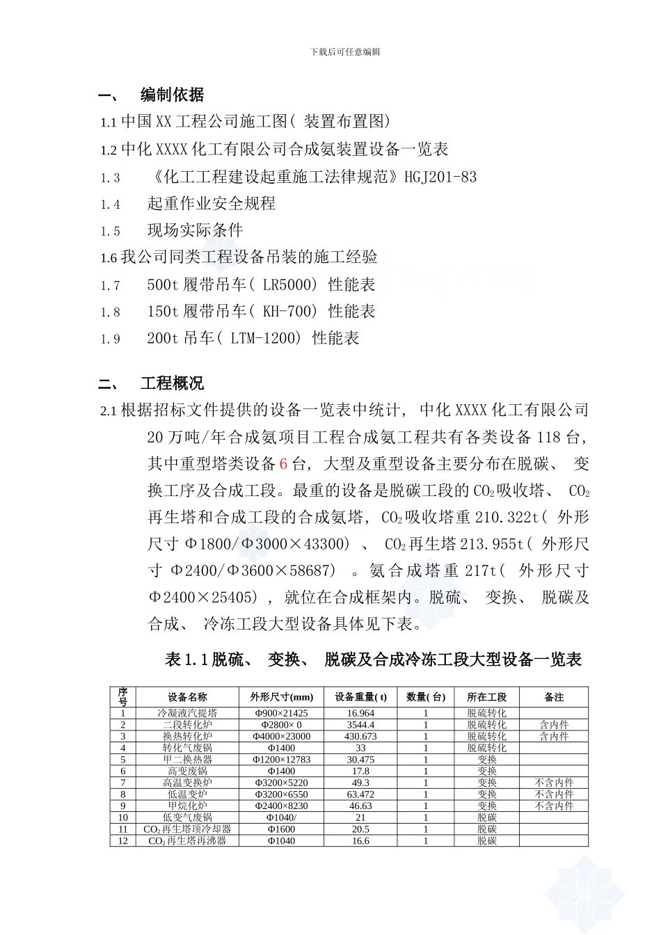 重庆某合成氨装置大型设备吊装施工方案secret样本_第3页