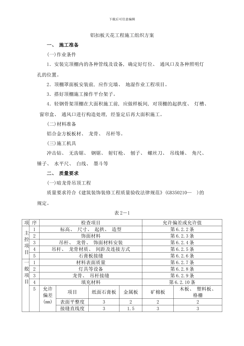 铝扣板天花施工组织设计样本_第1页