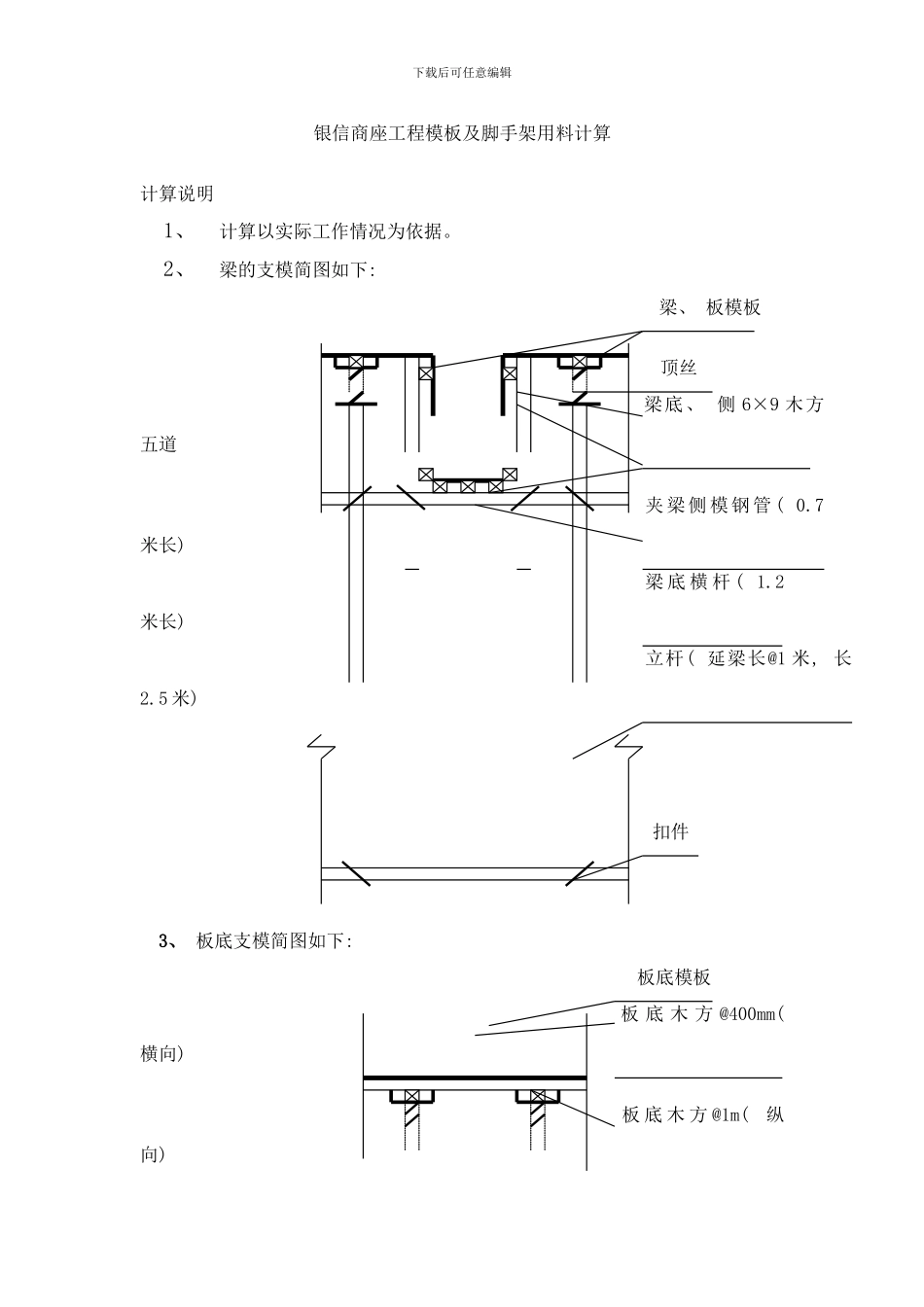 银信商座工程模板及脚手架用料计算样本_第1页