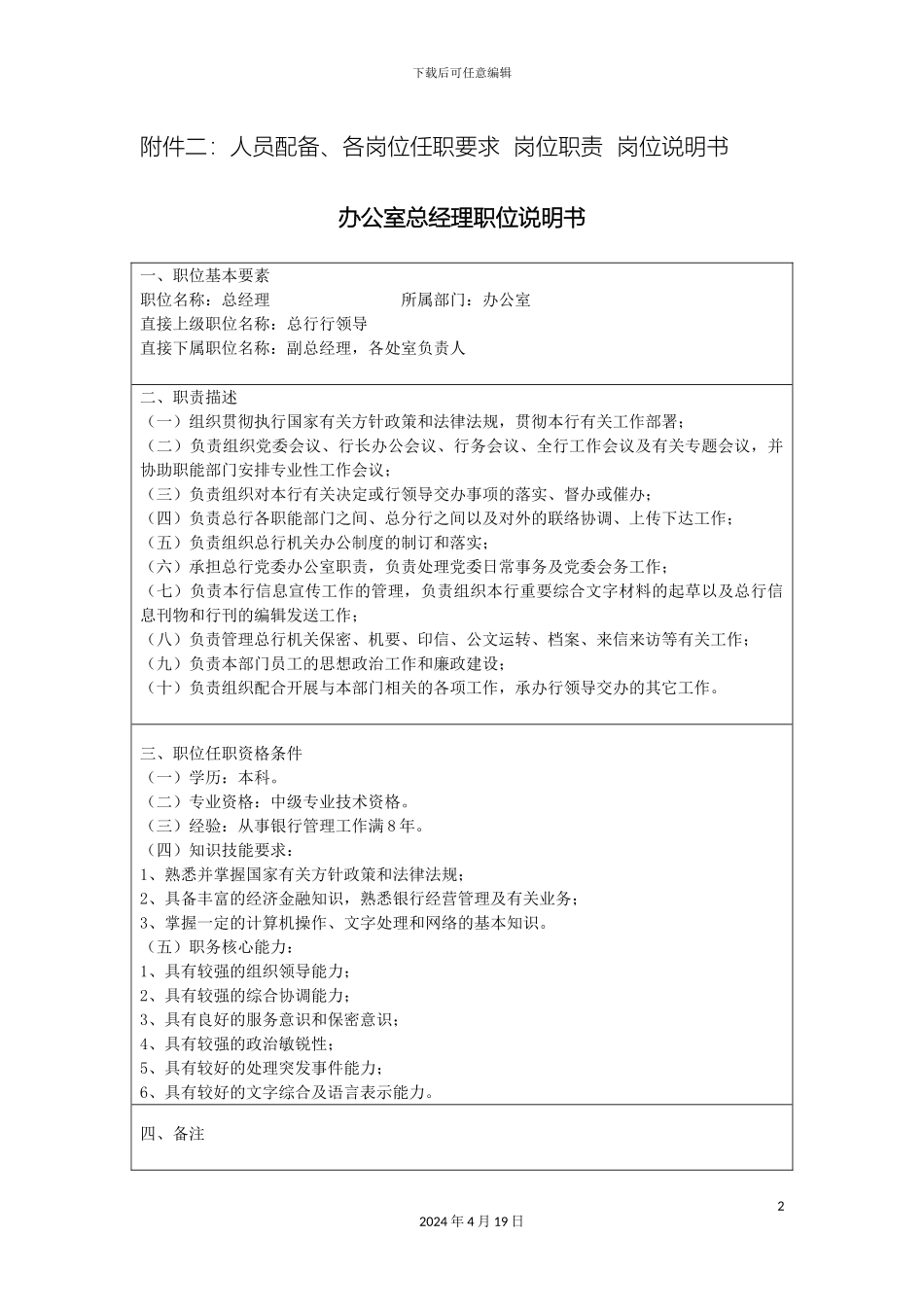 银行各岗位职责工作职责岗位说明书_第2页