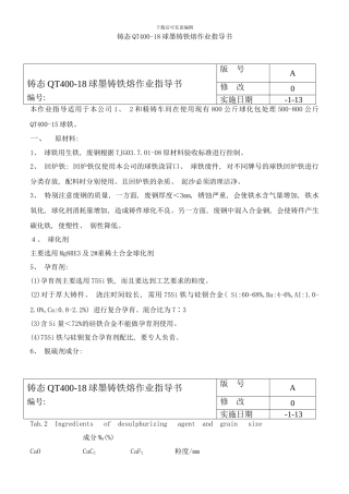 铸态QT球墨铸铁熔作业指导书样本