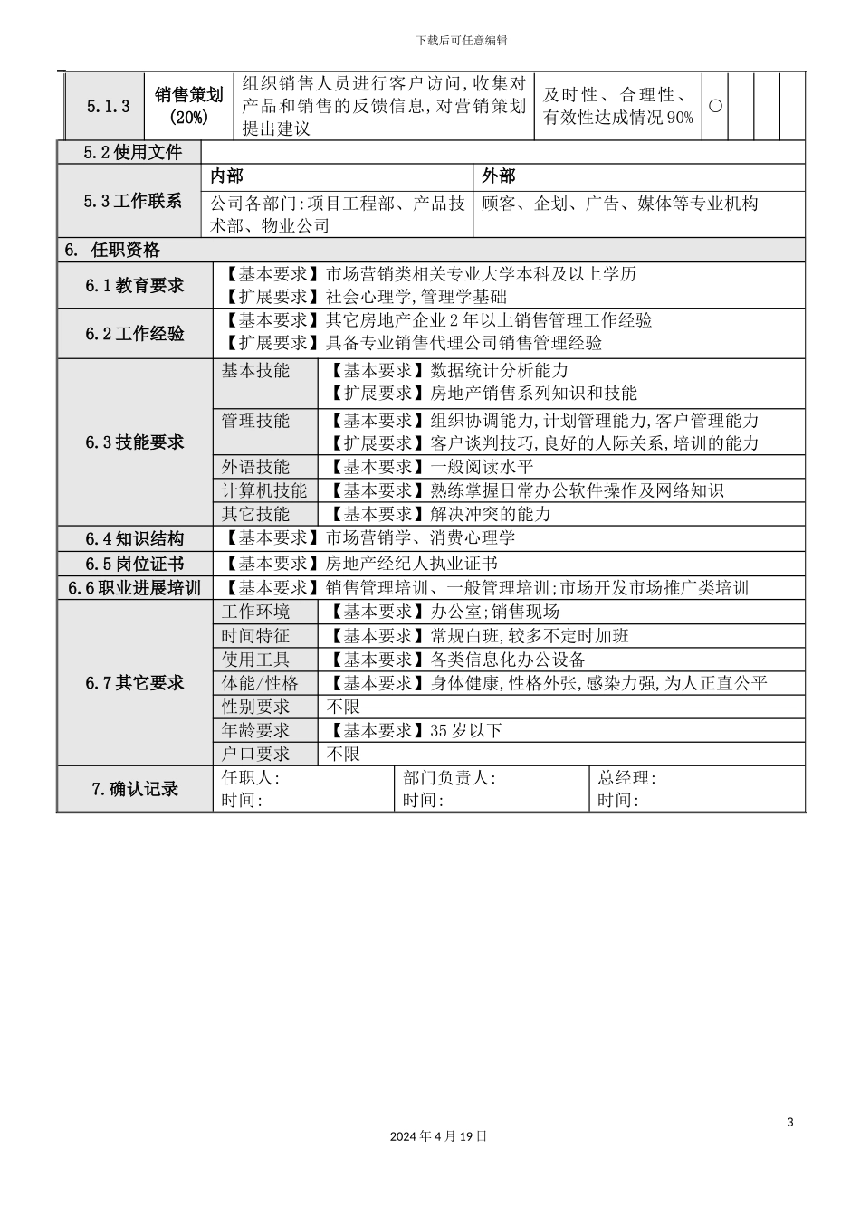 销售主管岗位说明书_第3页