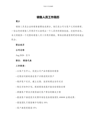 销售人员工作简历