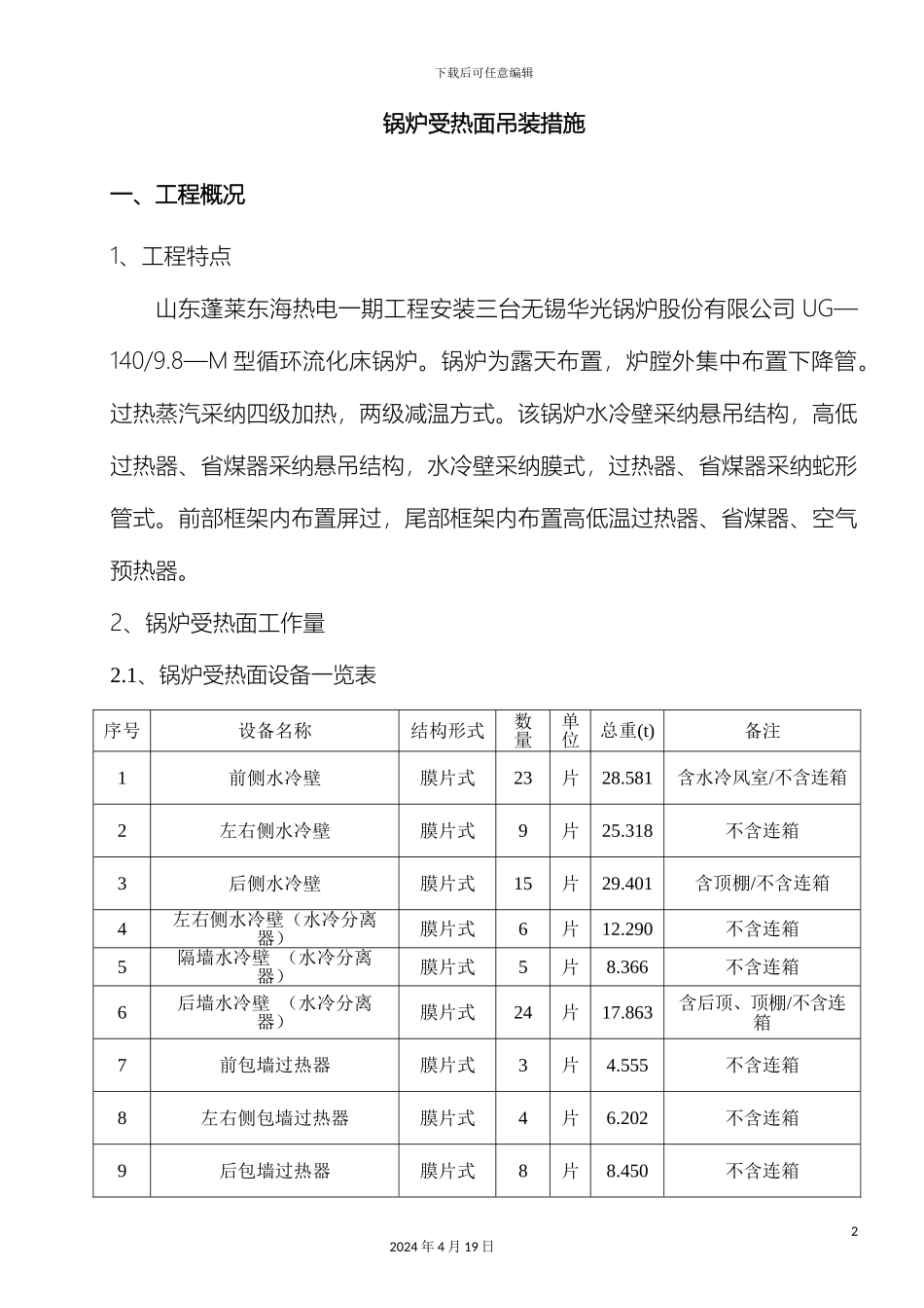 锅炉受热面吊装方案_第2页