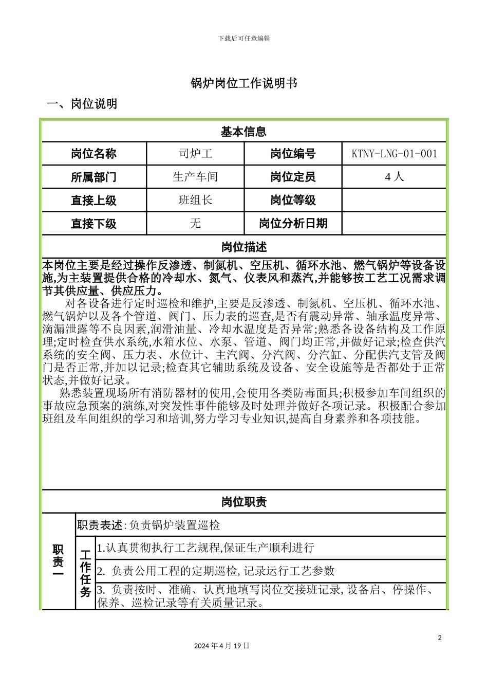 锅炉岗位工作说明书范本_第2页