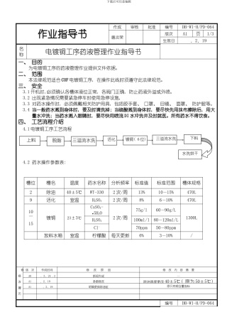 镀铜药液管理作业指导书样本