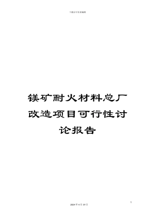 镁矿耐火材料总厂改造项目可行性研究报告