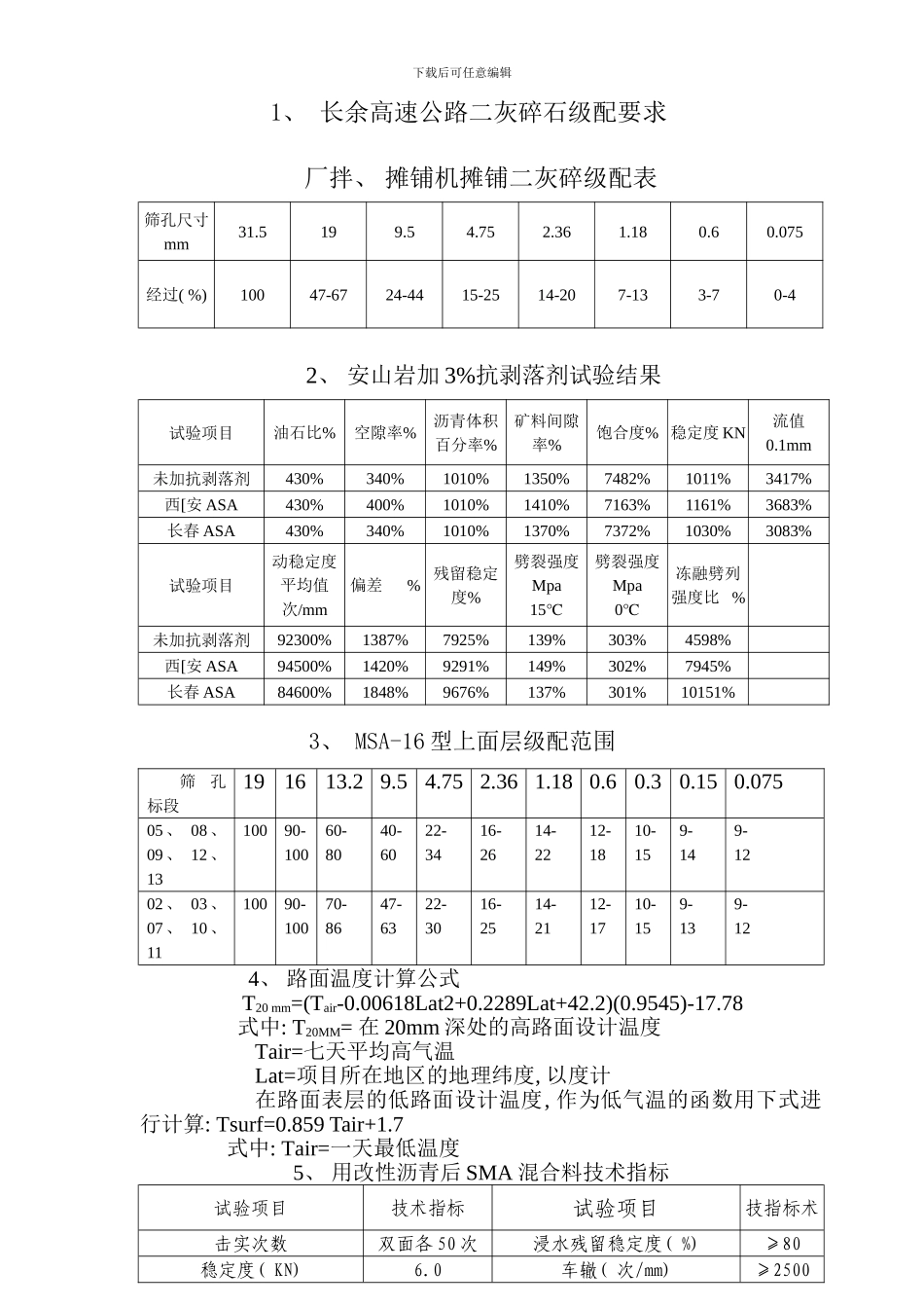 长余高速公路施工各项技术指标样本_第1页
