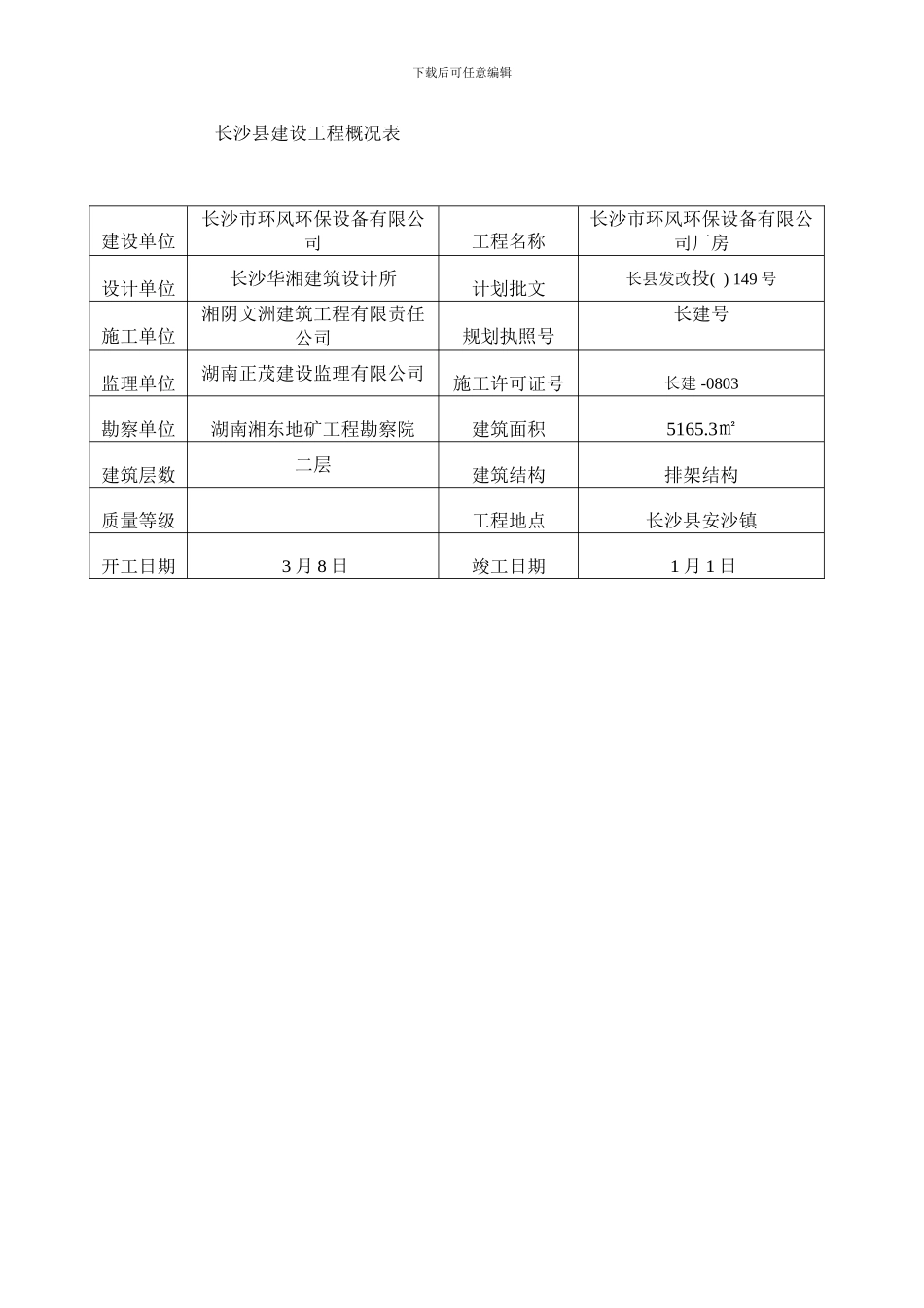 长沙县建设工程概况表样本_第1页