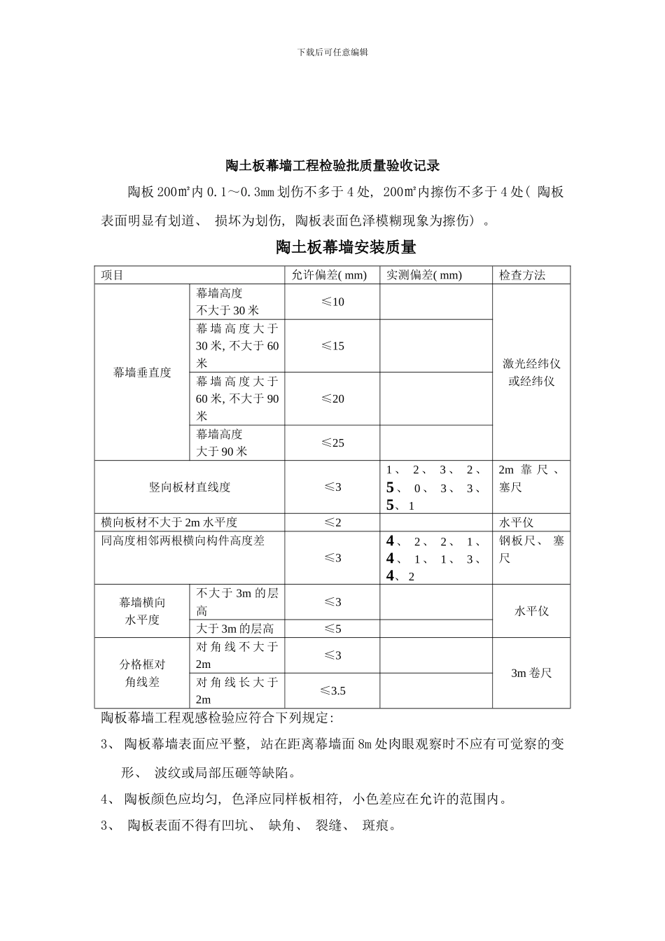 陶土板幕墙工程检验批质量验收记录样本_第2页