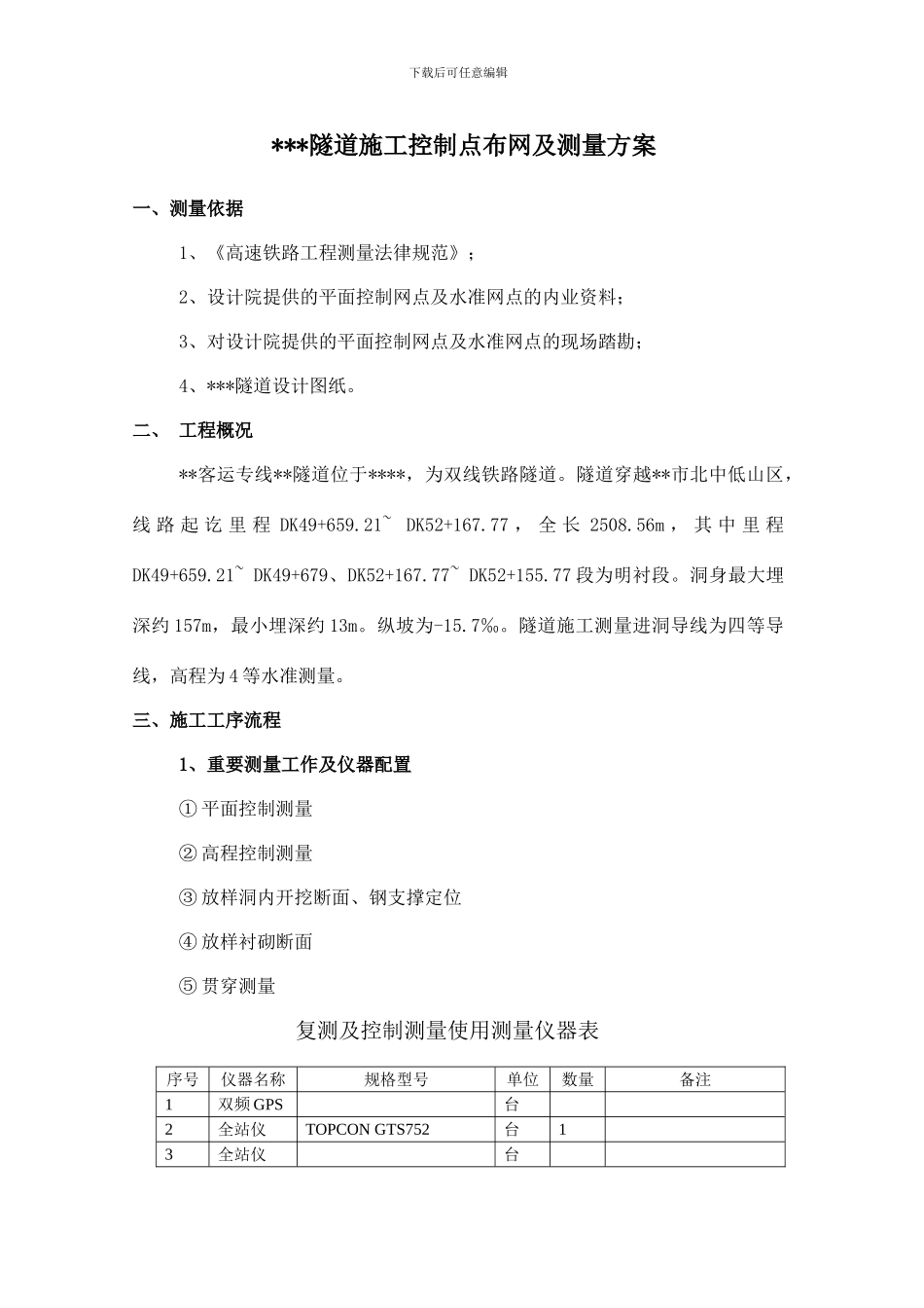 隧道施工控制点布网及测量方案_第1页