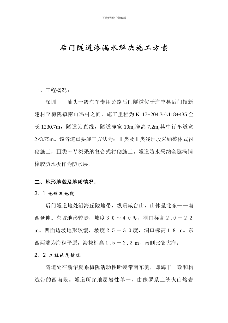 隧道渗漏水处理施工方案_第1页