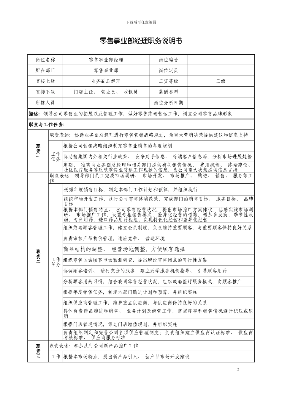 零售事业部经理职务说明书模板_第2页