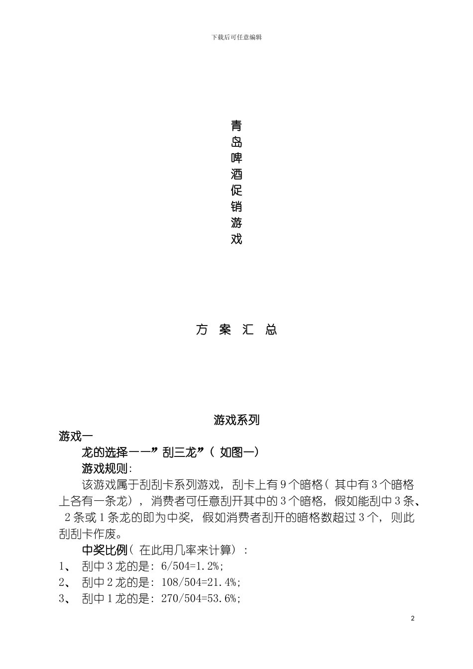 青岛啤酒促销游戏方案汇总模板_第2页