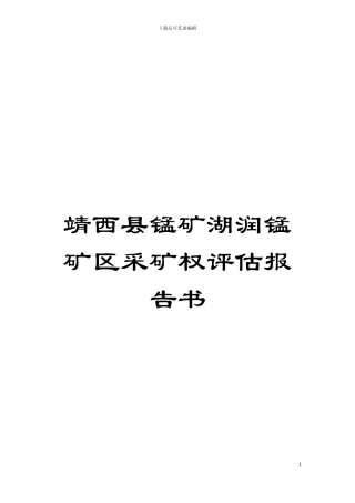 靖西县锰矿湖润锰矿区采矿权评估报告书模板