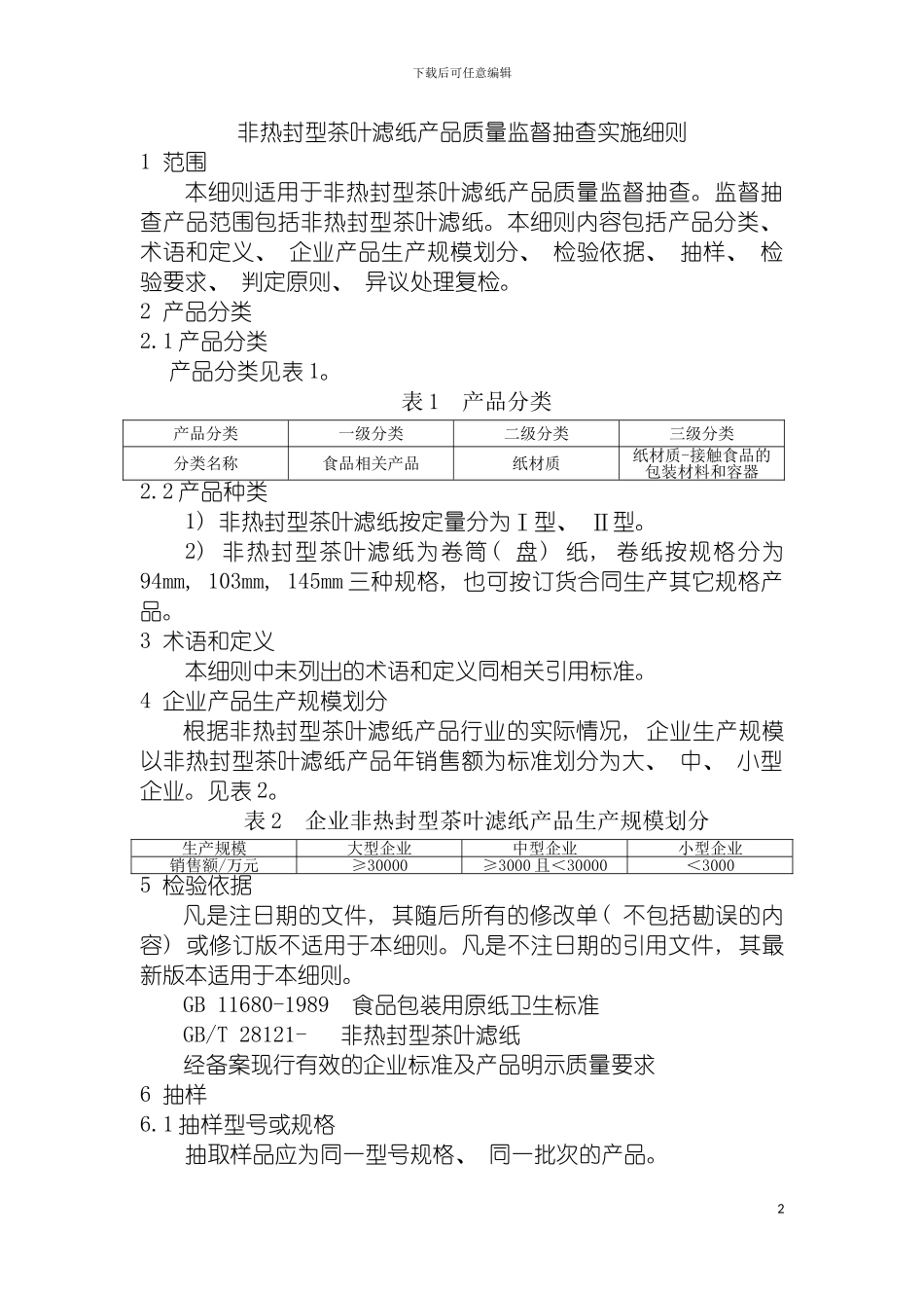 非热封型茶叶滤纸产品质量监督抽查实施细则模板_第2页