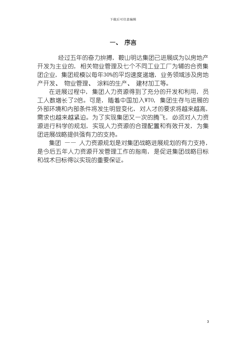 鞍山明达集团人力资源规划方案模板_第3页