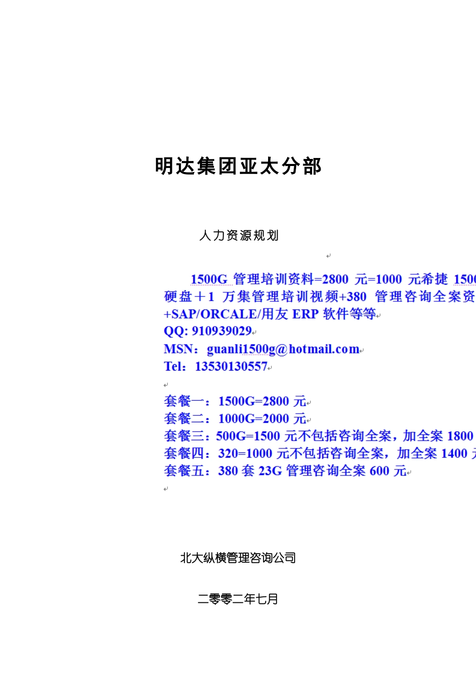 鞍山明达集团人力资源规划方案终模板_第2页