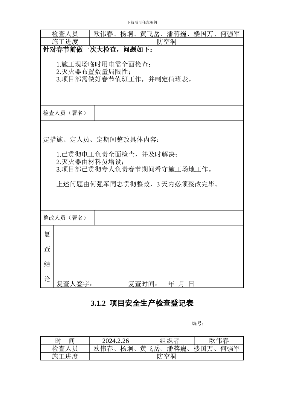 项目安全生产检查记录表_第3页