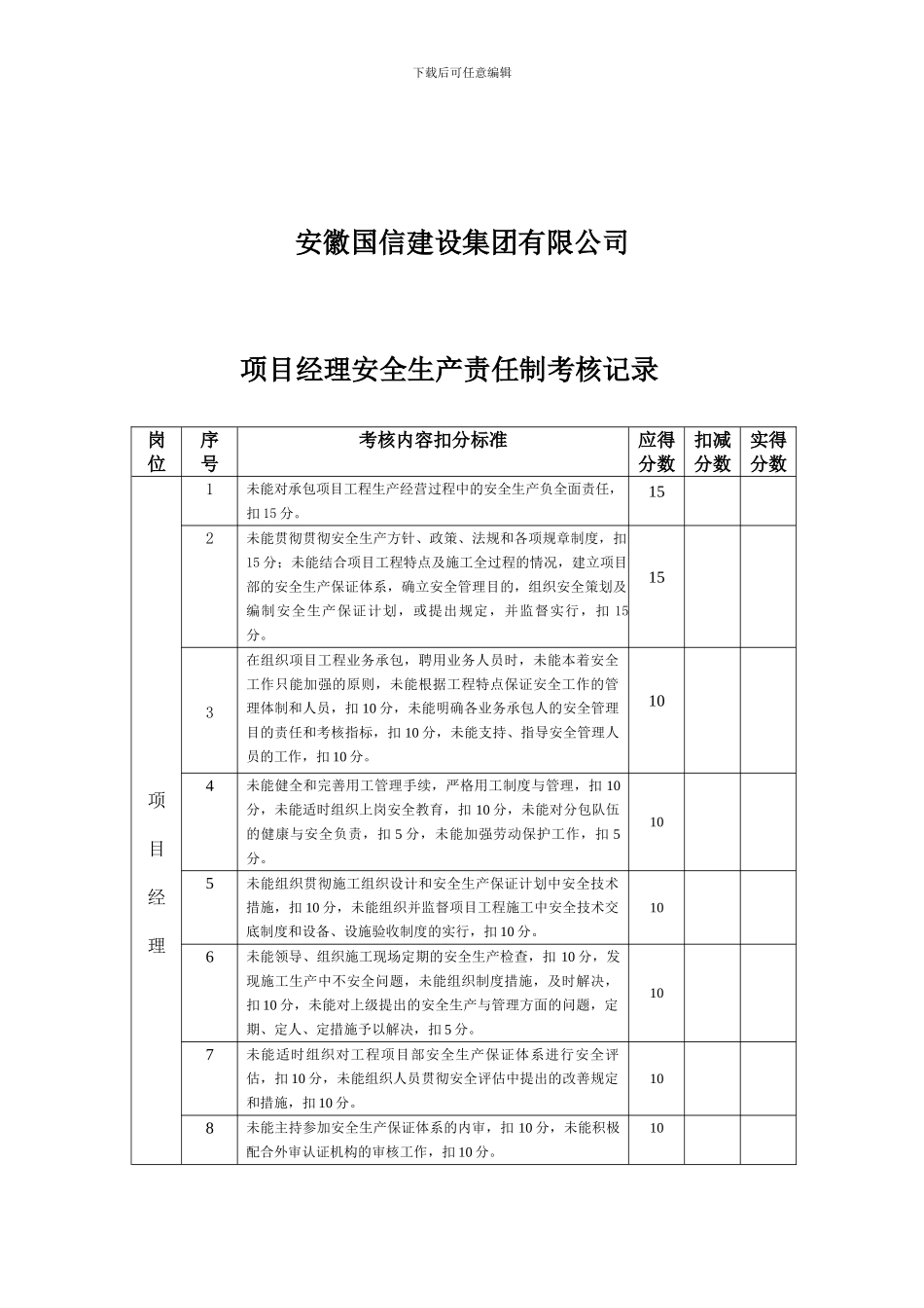 项目安全管理目标责任考核簿_第2页