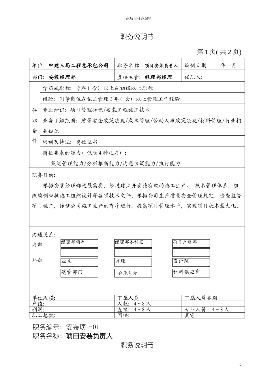 项目安装负责人职务说明书模板_第2页