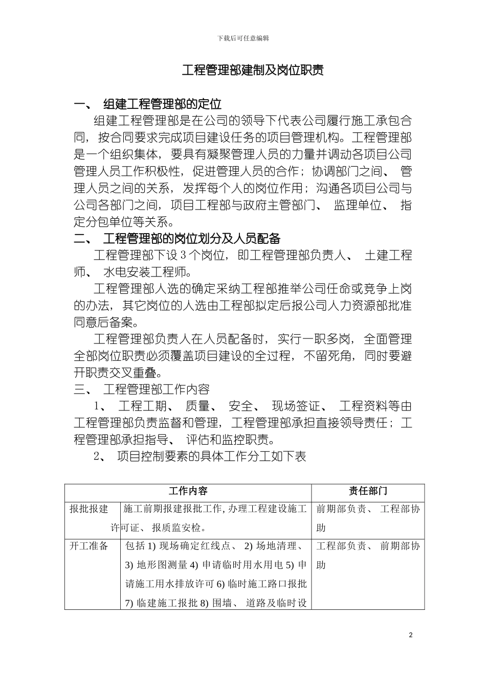 项目工程管理部建制及岗位职责模板_第2页