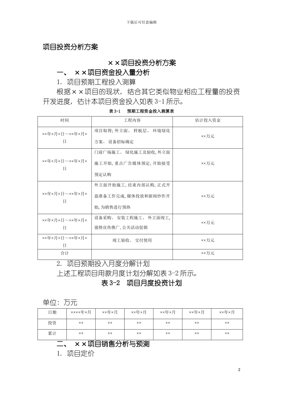 项目投资分析方案模板_第2页