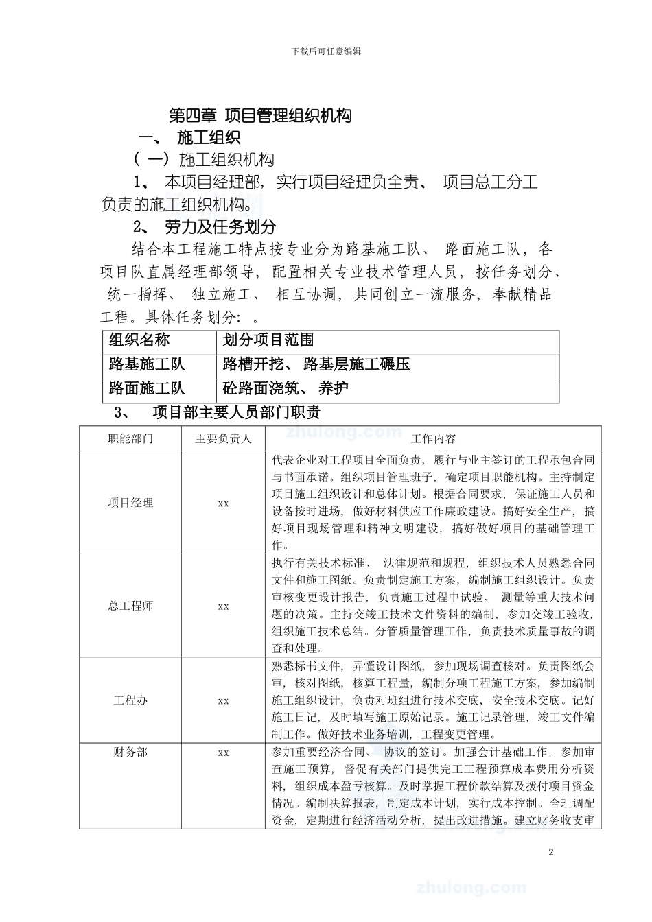 项目管理组织机构模板_第2页