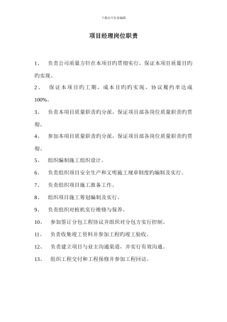 项目部人员职责图牌
