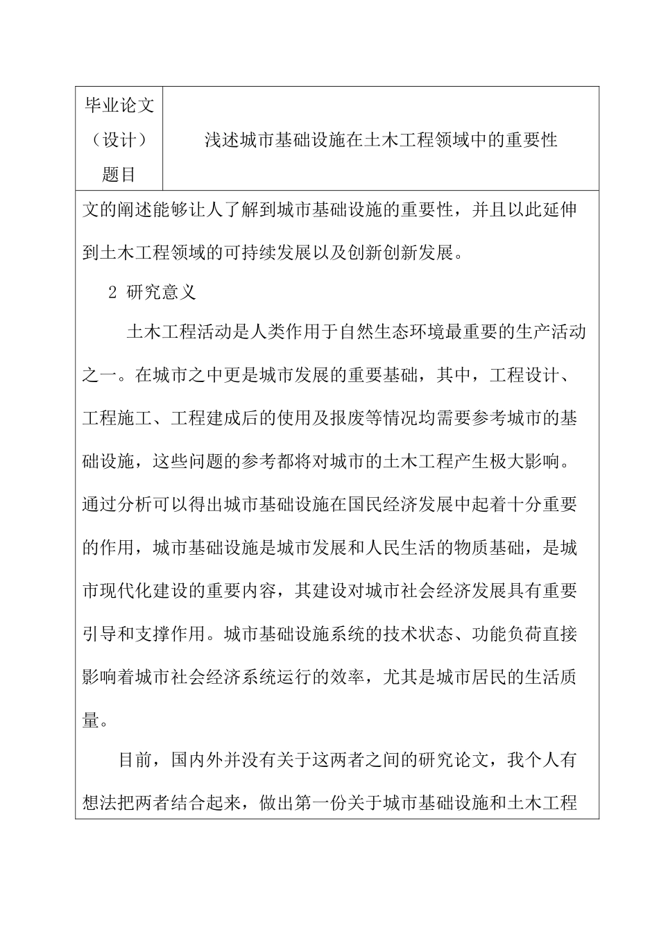 浅述城市基础设施在土木工程领域中的重要性分析研究 开题报告_第2页