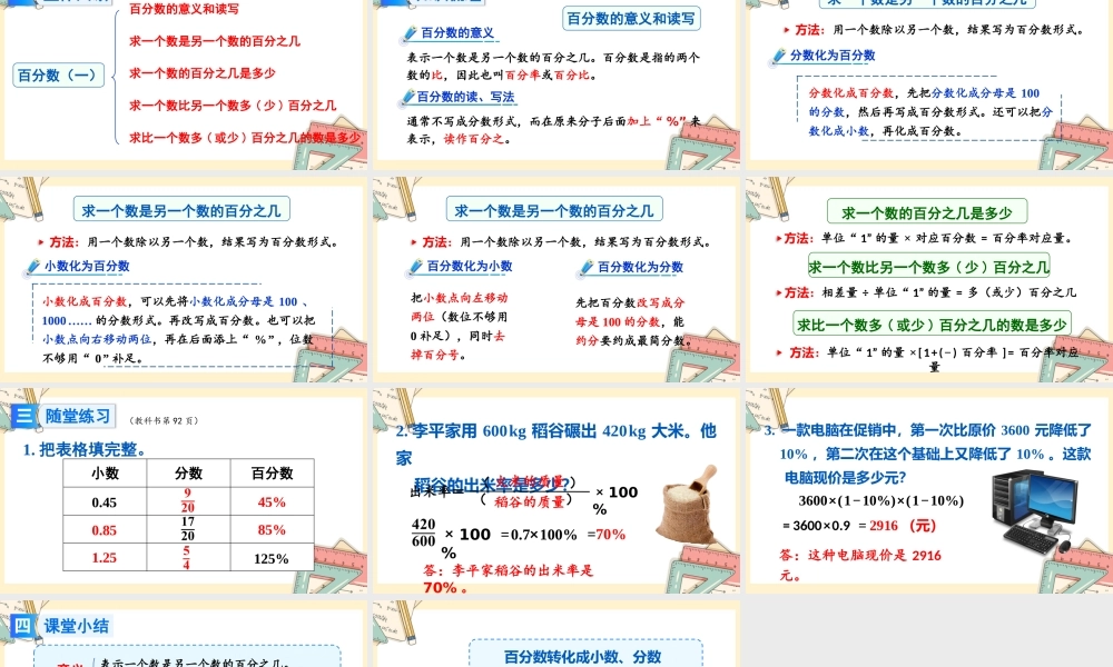 人教版六年级上册数学-2024-2025学年度-6.6整理和复习 教学课件