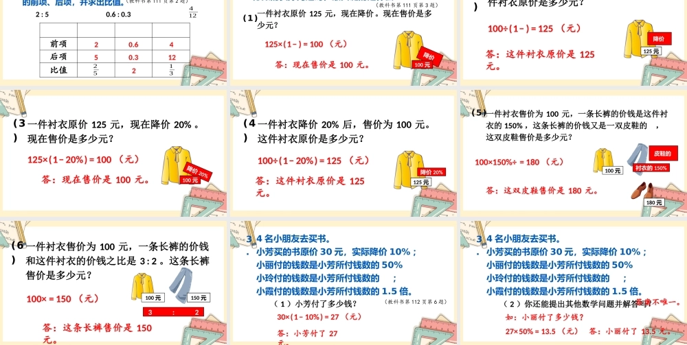 人教版六年级上册数学-2024-2025学年度-总复习-第2课时 比和百分数 教学课件