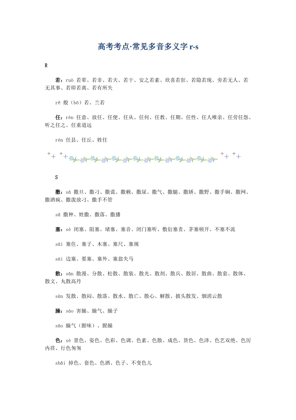 高考复习专题：高考考点 常见多音多义字rs_第1页